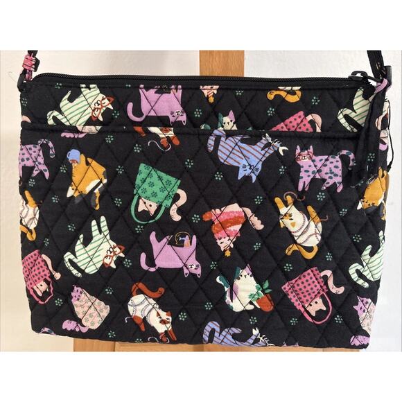 NWT Vera Bradley Herding Cats Purse Large Hipster Bag Quilted Black Adjustable - Picture 3 of 12